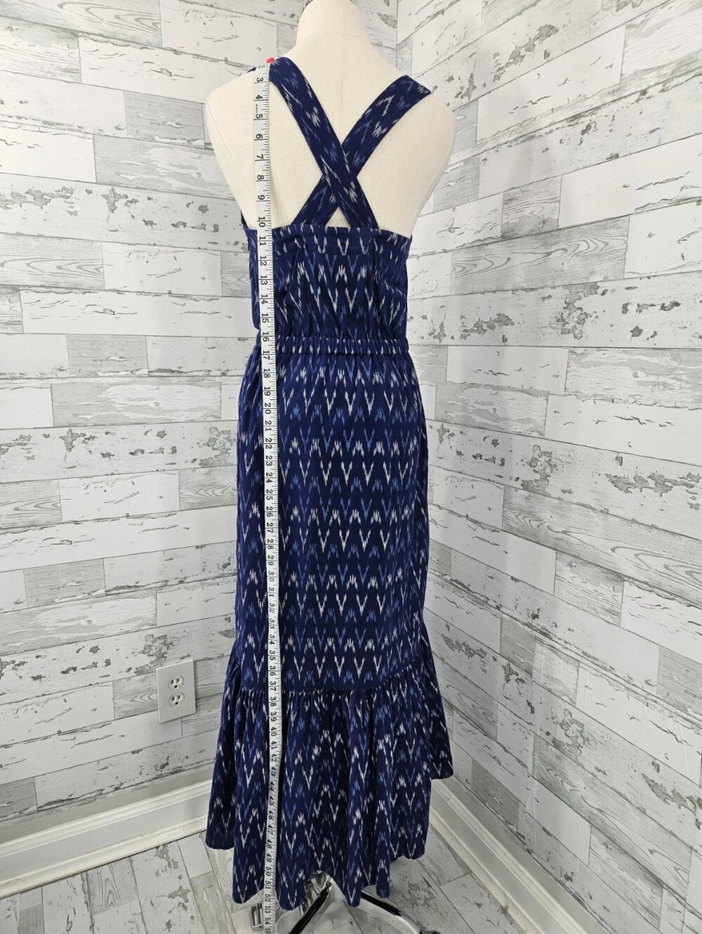 Sleeveless Square-Neck Blue Ikat Maxi Dress - Picture 4 of 4